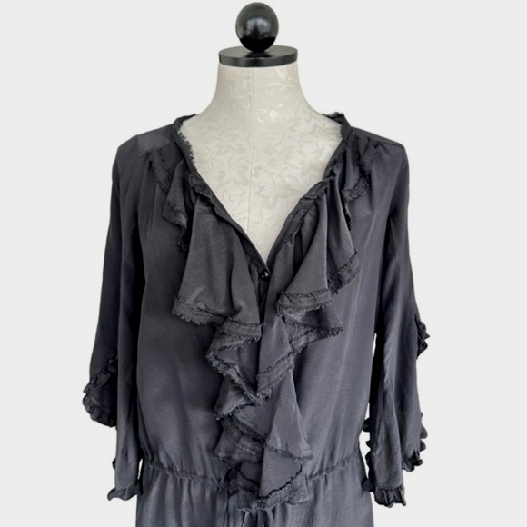 Rebecca Taylor 100% Silk Mini Dress Ruffle Front Tied Waist Tunic Size 0 XS - Picture 8 of 16
